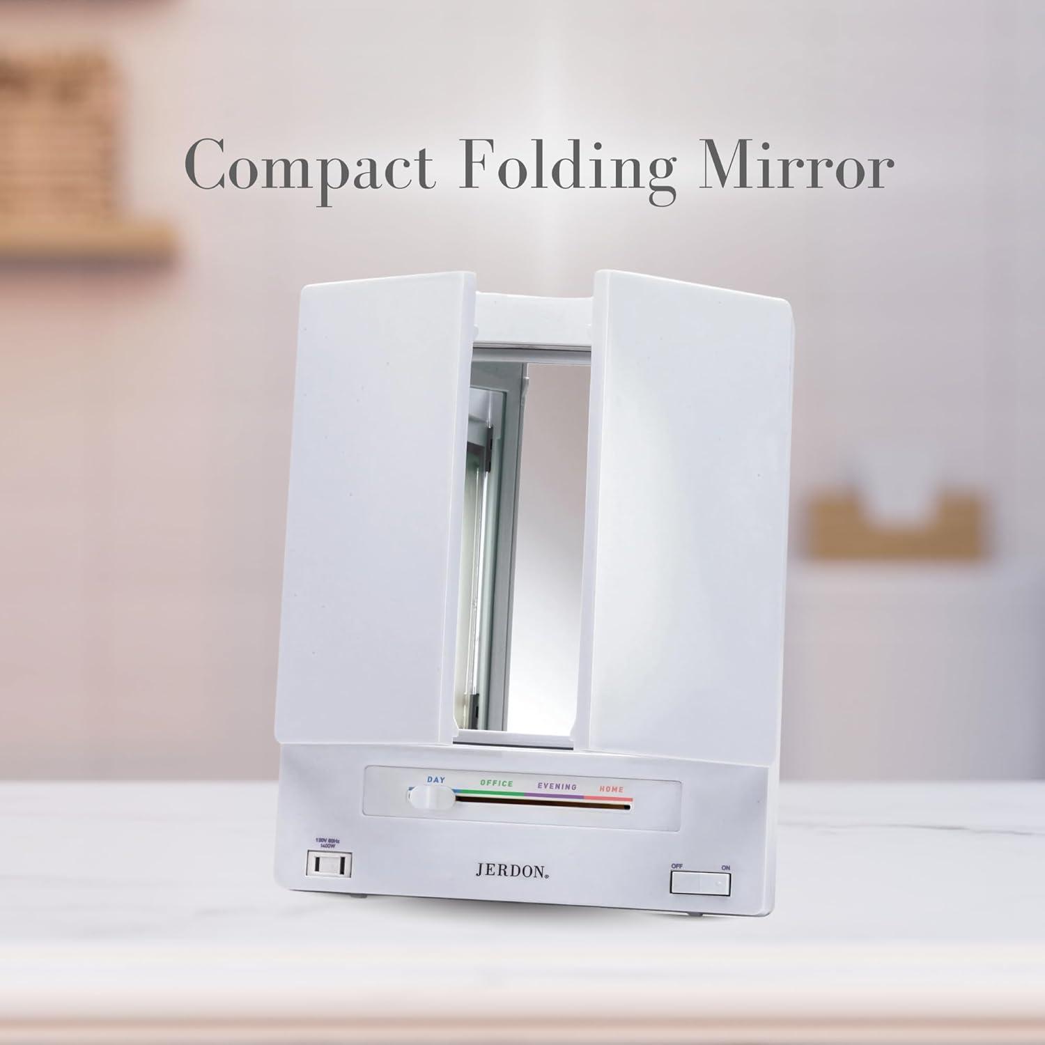 Symple Stuff Washington Mews TriFold Lighted Tabletop Makeup Mirror, Plug In