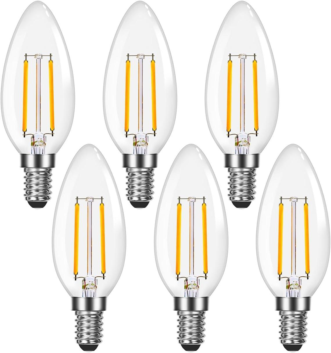 Dimmable Warm White LED Filament Chandelier Bulbs, 6-Pack