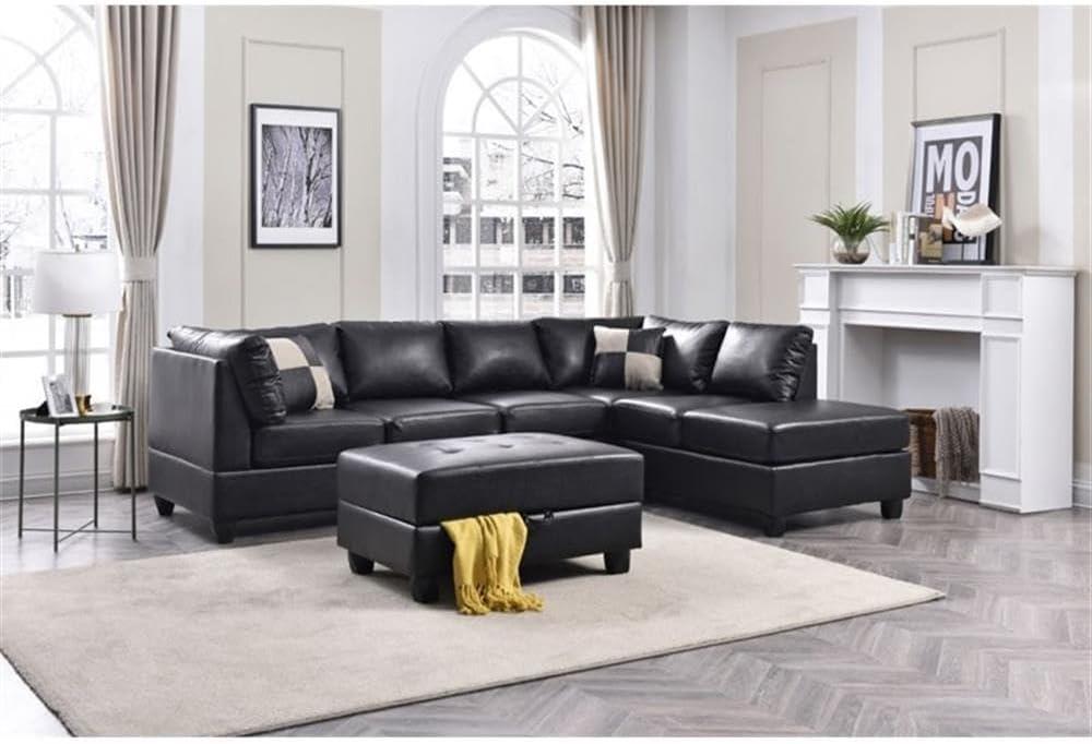 Glory Furniture Malone Faux Leather Sectional in Black