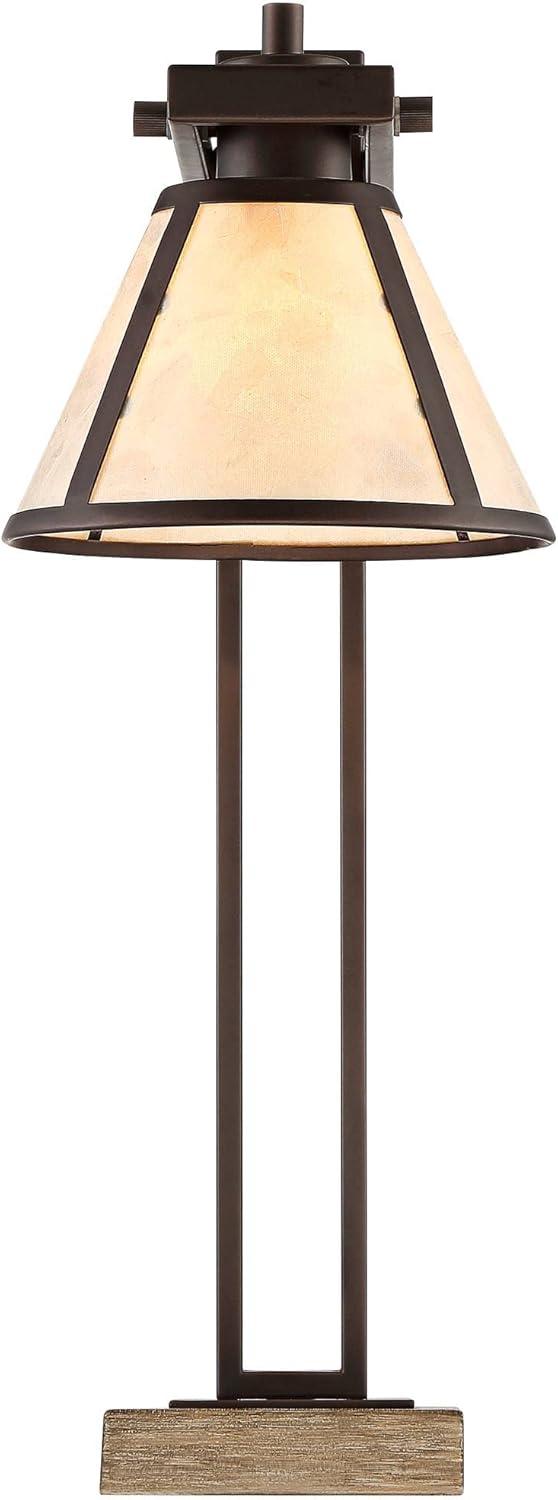 Franklin Iron Works Maricopa Rustic Farmhouse Desk Lamp 21 1/4" High Bronze Metal with USB and AC Power Outlet Mica Shade for Bedroom Living Room Home