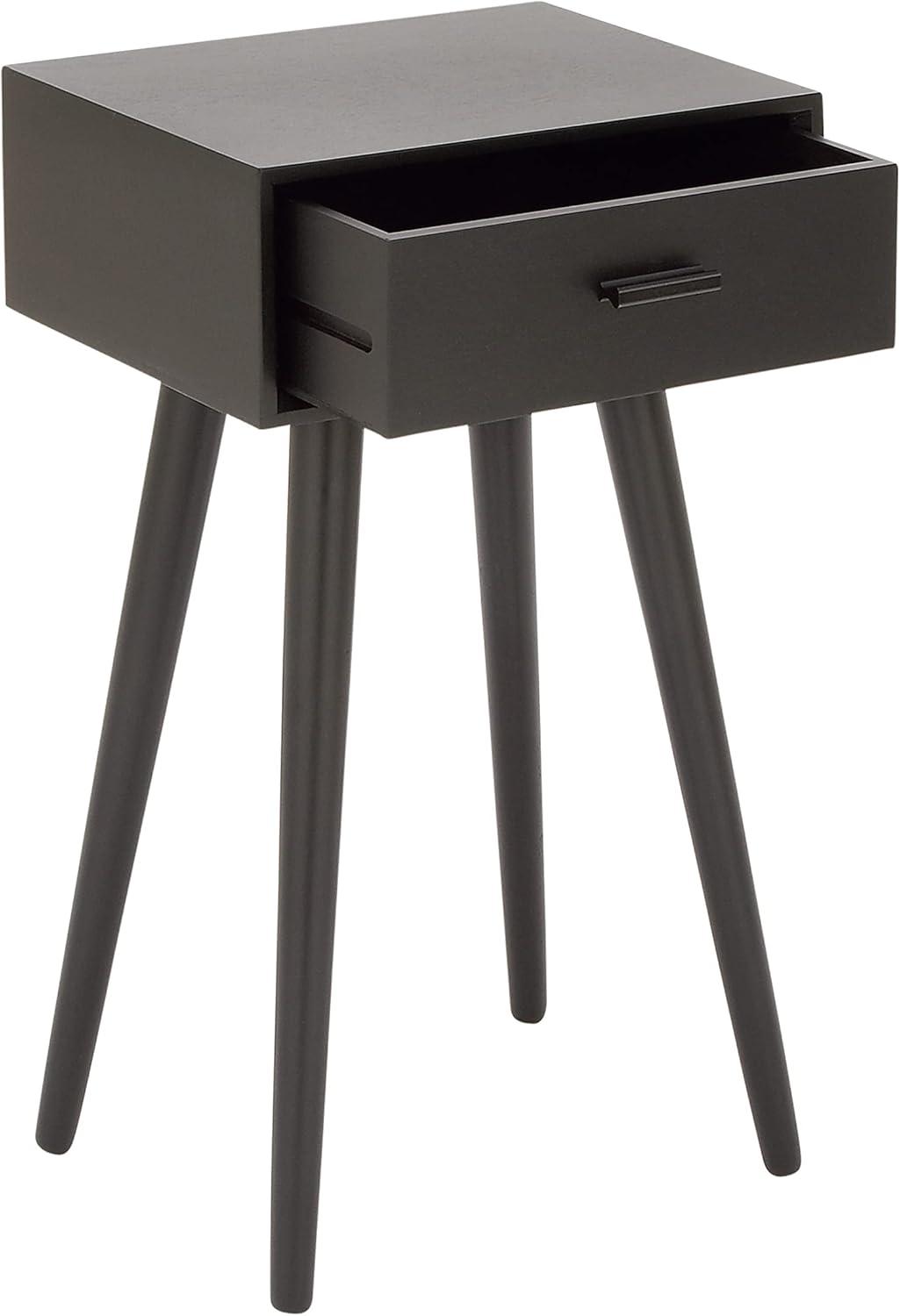 Modern Matte Black 16" Solid Wood Accent Table with Storage