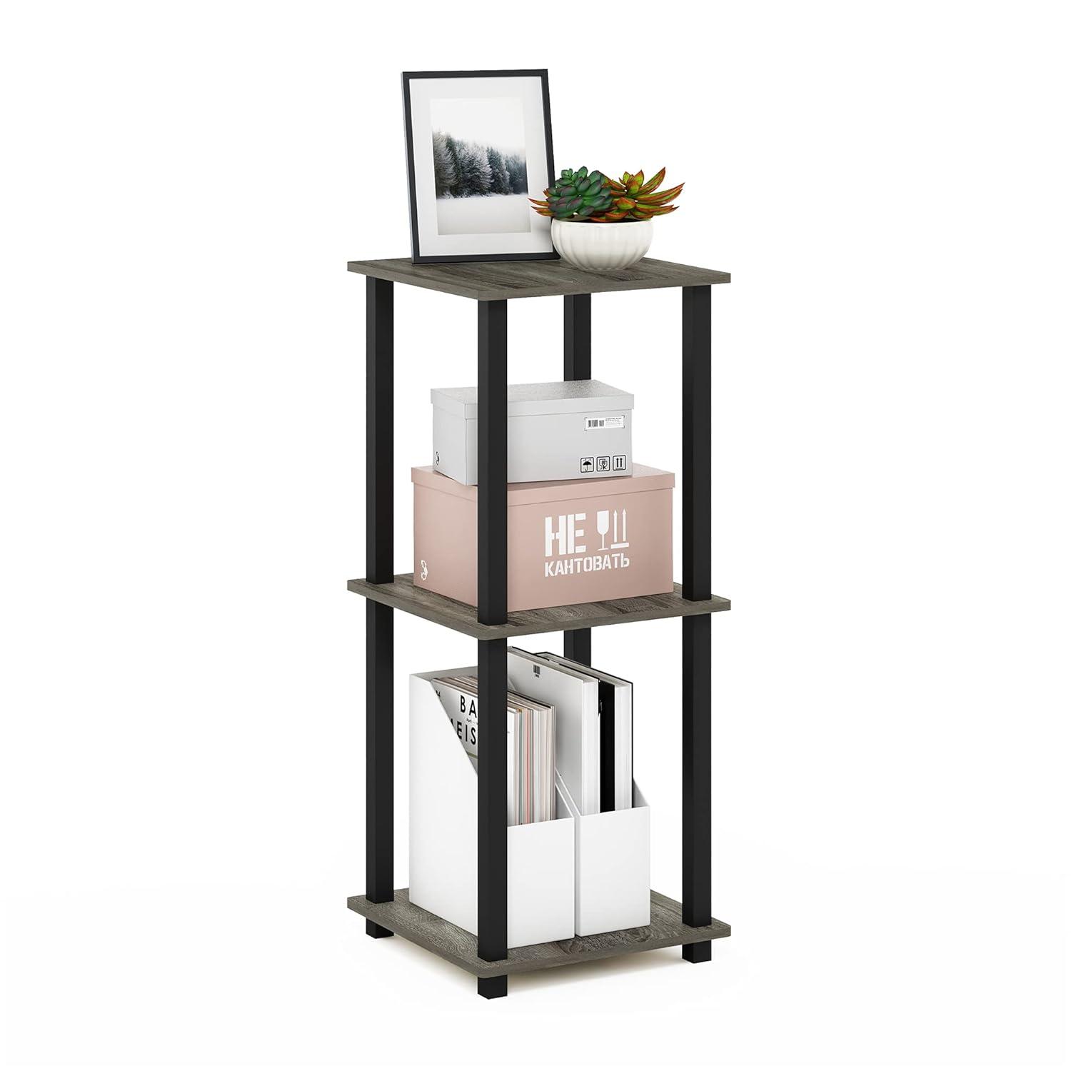 Furinno Engineered Wood Simplistic End Table in French Oak Gray/Black (Set of 2)