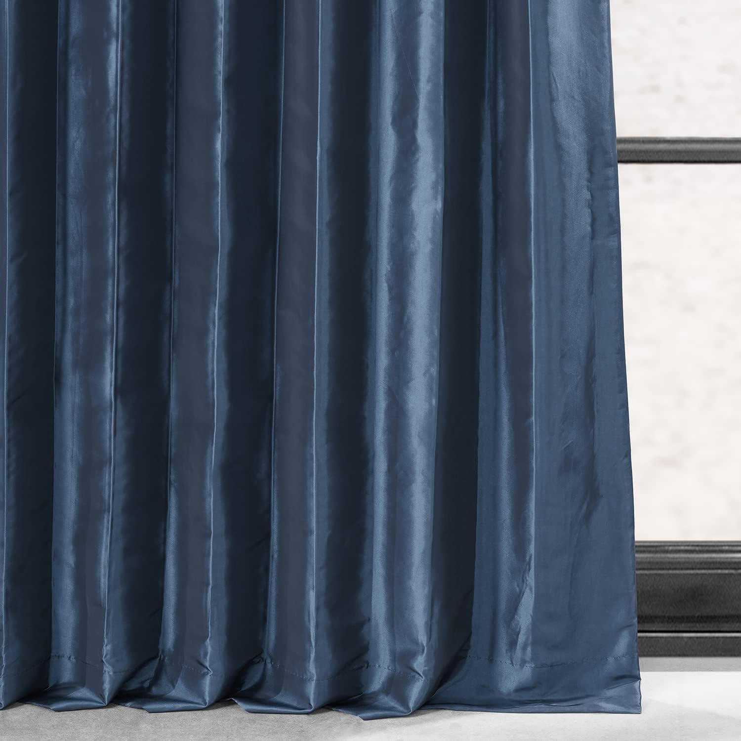 Navy Blue Blackout Faux Silk Taffeta Curtain (1 Panel), Navy Blue, 50W X 108L