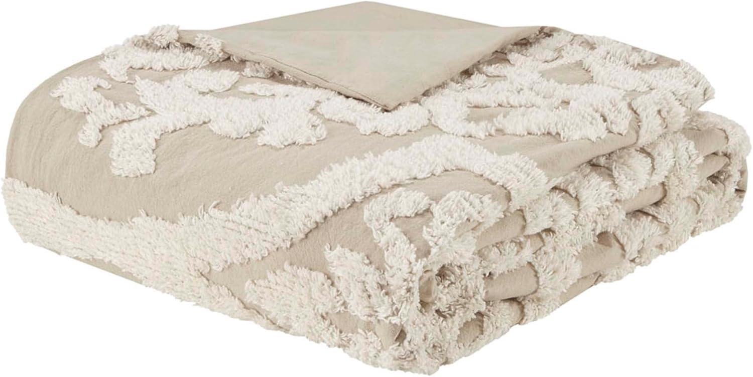 Viola Tufted Cotton Chenille Damask 3 Piece Duvet Set