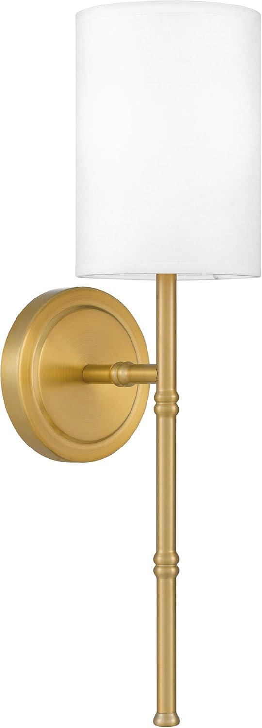 Dorsett Aged Brass Dimmable Wall Sconce with White Fabric Shade