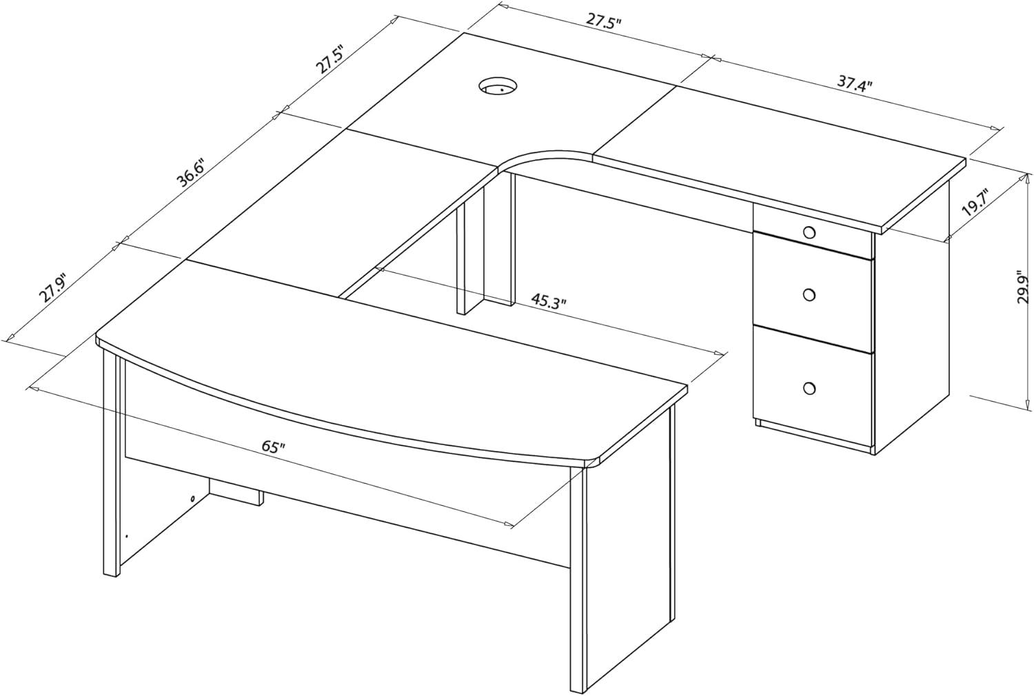 Realspace® Broadstreet 65"W U-Shaped Executive Corner Desk, Cherry