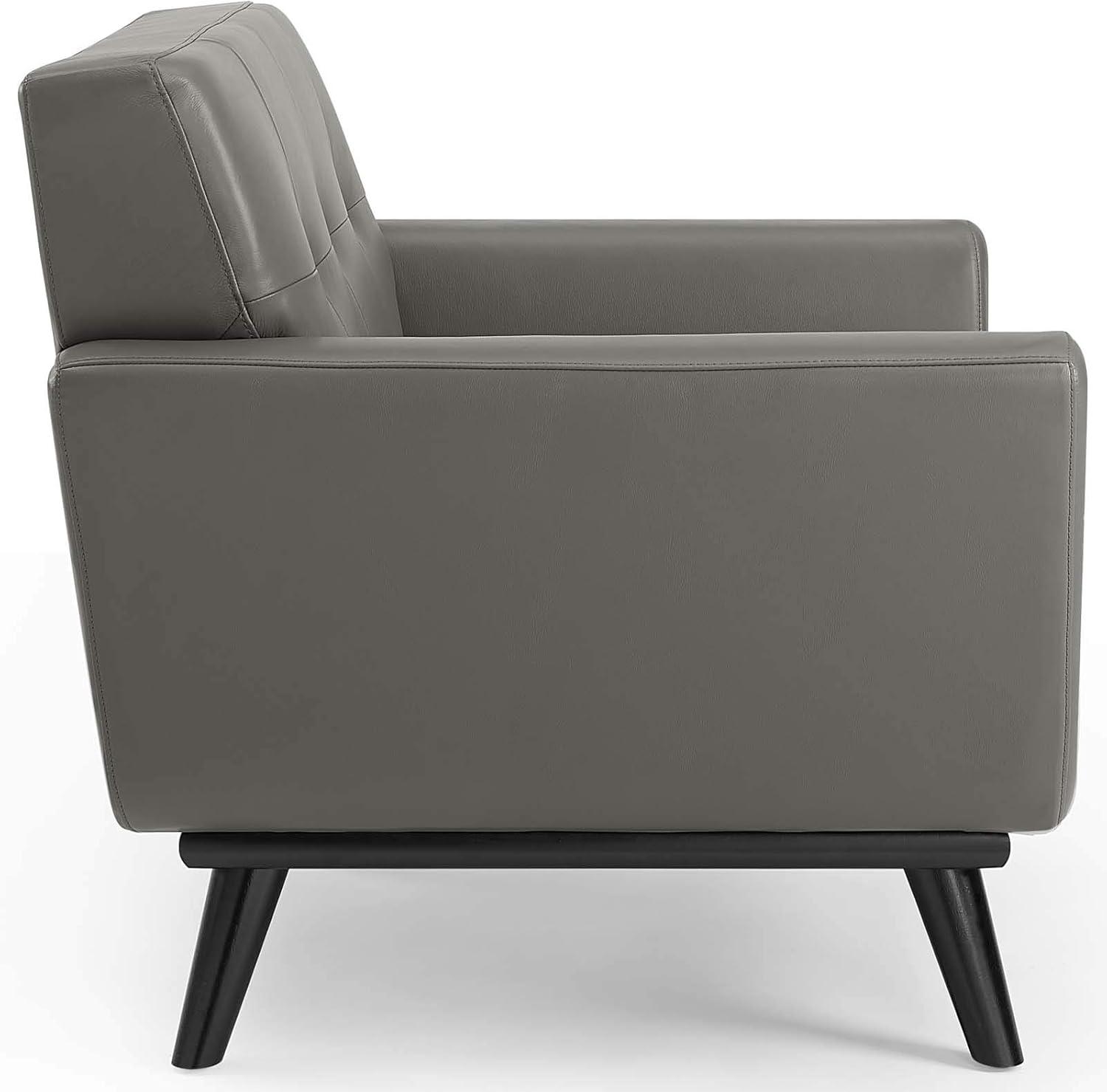 Modway Engage Top-Grain Leather Living Room Lounge Accent Armchair in Gray