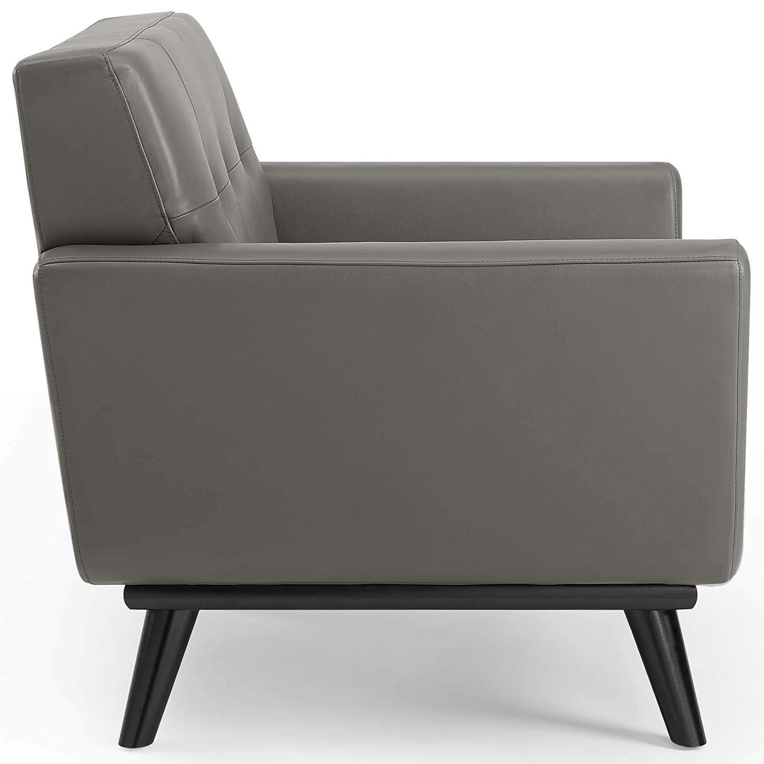 Modway Engage Top-Grain Leather Living Room Lounge Accent Armchair in Gray