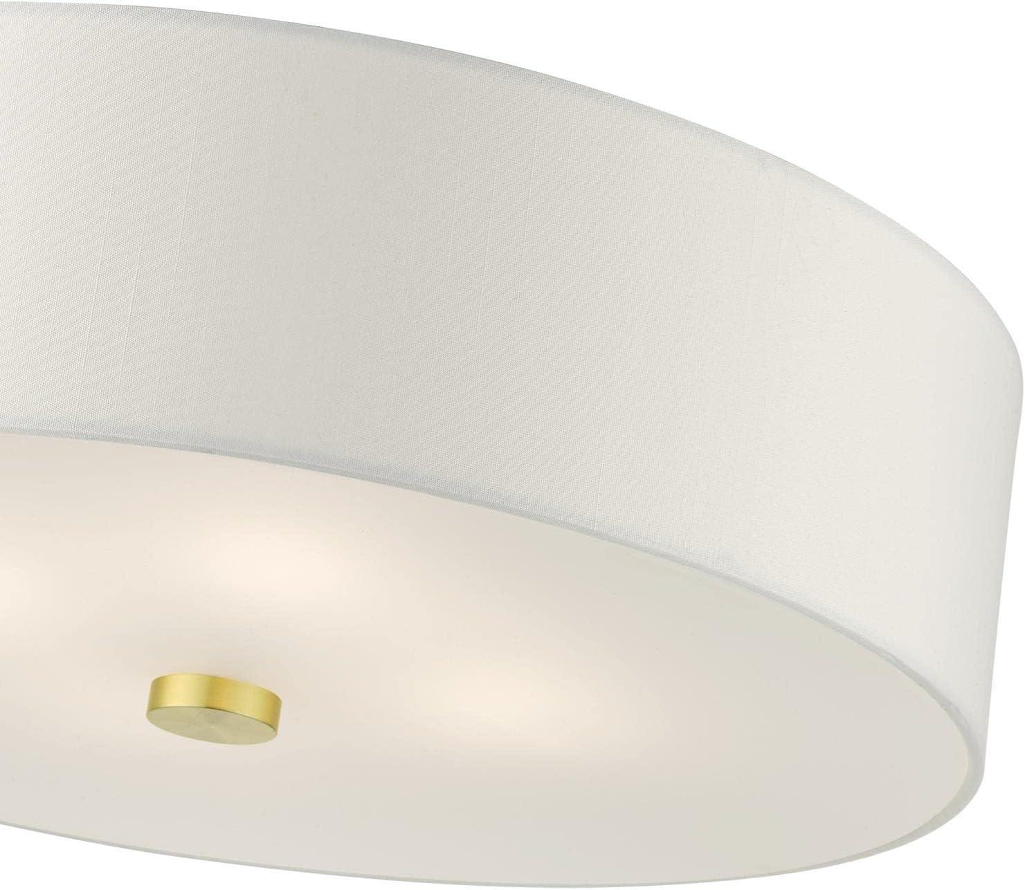 DAFANYA Lighting 51055-12 Meridian Collection 4-Light Semi Flush Mount Ceiling Light with Off-White Hardback Fabric Shade, Satin Brass, 18 x 18 x 8.13