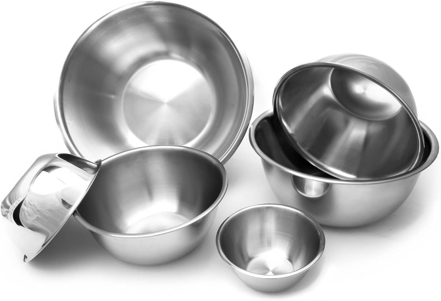 Nesting Stainless Steel Polished Mirror Finish Mixing Bowls Set, .5, 1.25, 2.75, 4.25, 6.25 and 10.75 Quart, Metallic, 6-Piece
