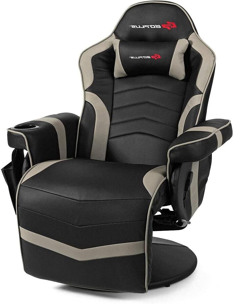 Costway Massage Gaming Recliner Reclining Racing Chair Swivel Gray