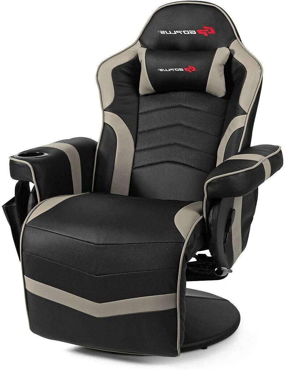 Costway Massage Gaming Recliner Reclining Racing Chair Swivel Gray