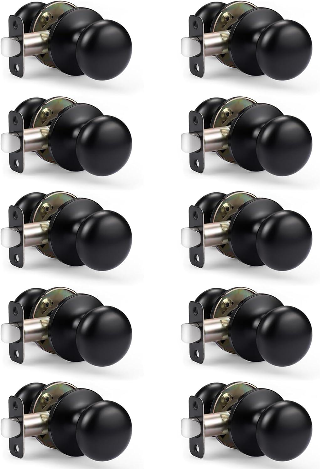 KNOBWELL 10 Pack Matte Black Passage Door Knob Set, Keyless Interior Closet Door Knobs for Hallway