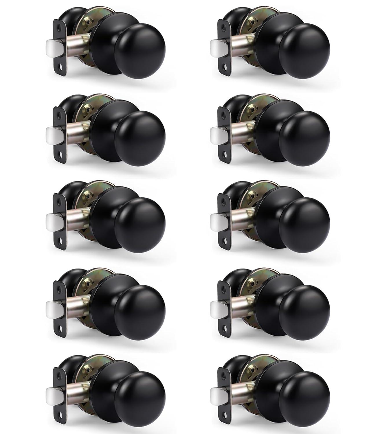 KNOBWELL 10 Pack Matte Black Passage Door Knob Set, Keyless Interior Closet Door Knobs for Hallway