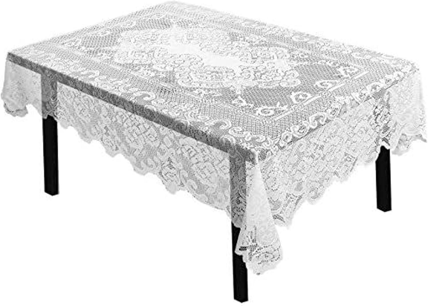 Juvale White Lace Tablecloth for Rectangular Tables, Vintage-Style for Wedding Reception, Dinner Party, Baby Shower, Tea Party Decorations, 54x72 in