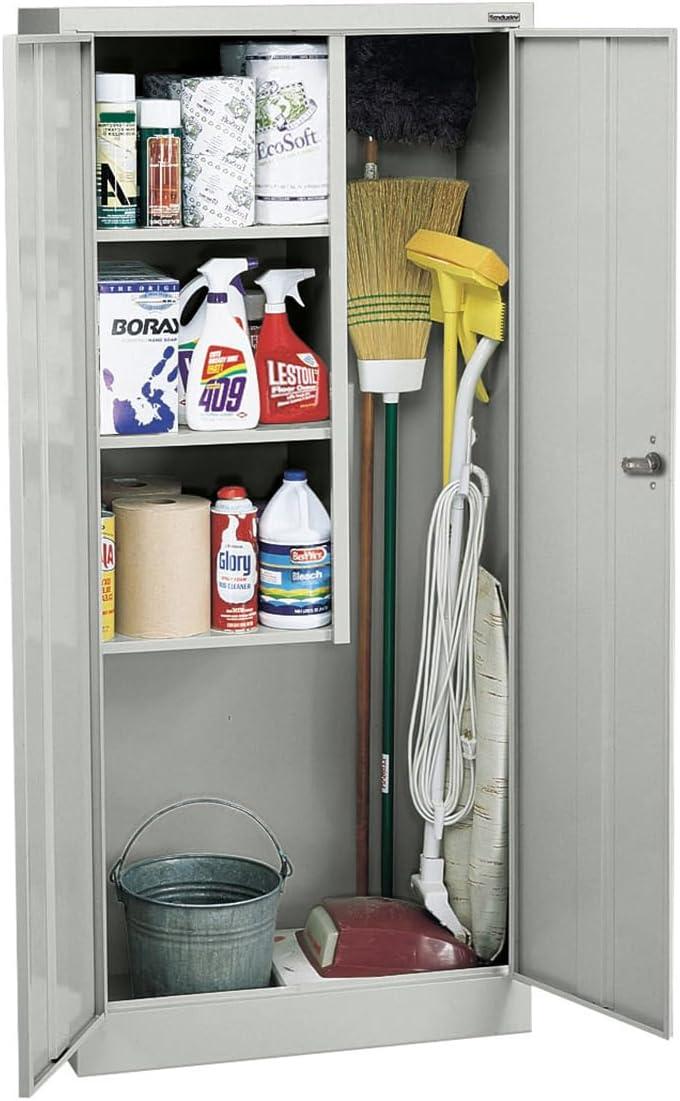 Dove Gray Lockable Steel Janitorial Cabinet with Spill Containment