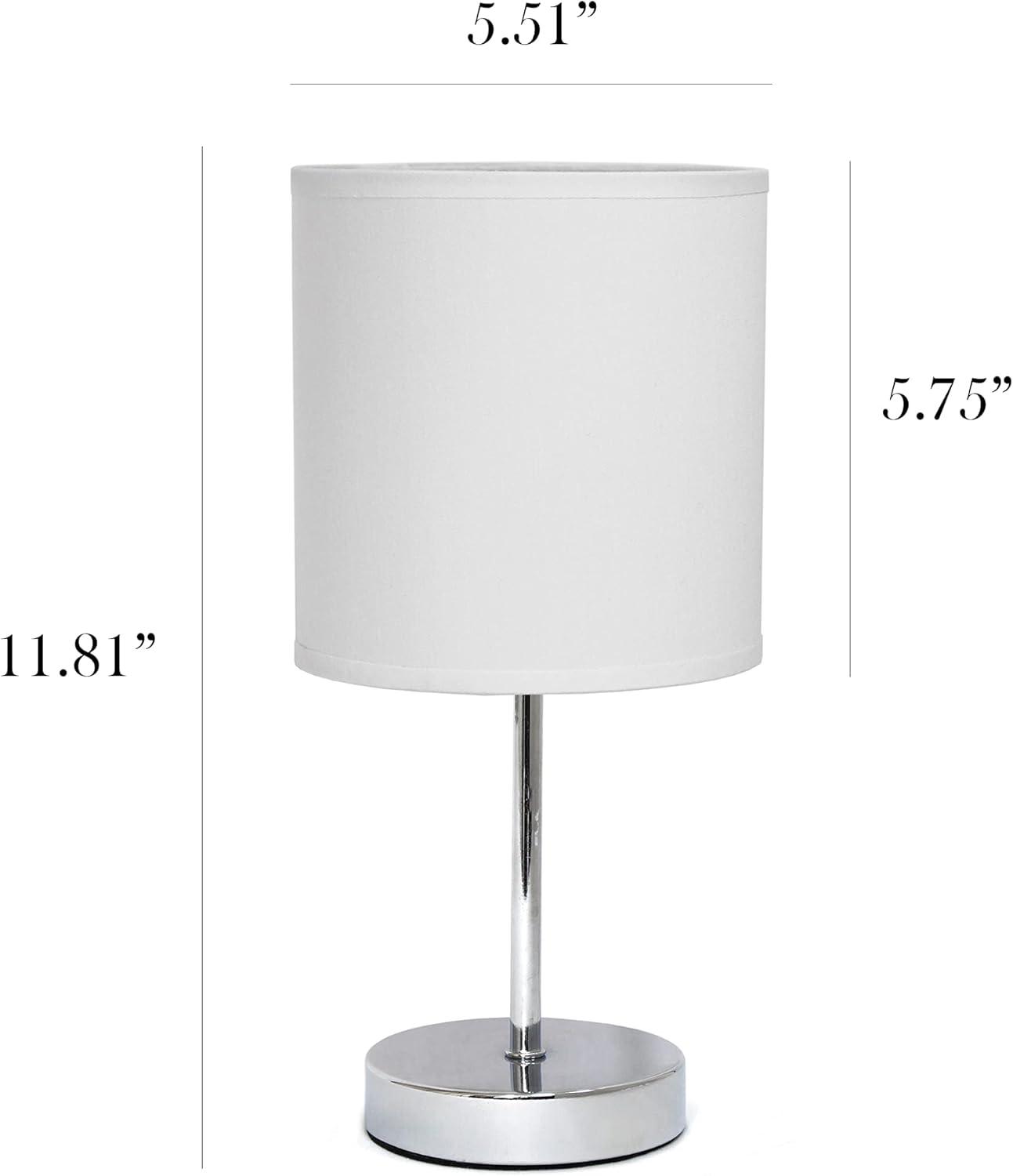 Simple Designs 11.81" Basic Chrome Mini Table Lamp with Fabric Shade, White