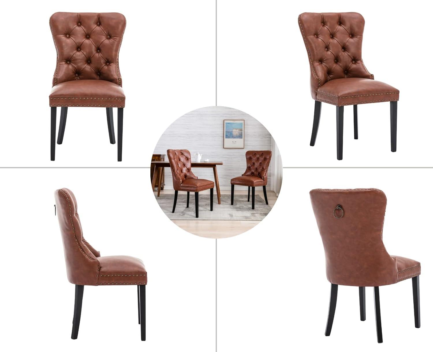 Brown Tufted Upholstered Side Chair with Wood Legs