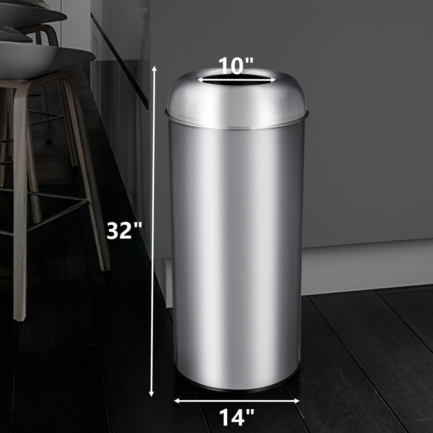 65 L / 17 Gal Open Top Trash Can Commercial Grade Heavy Duty Brushed Stainless Steel for Outdoor | Kitchen Waste Bins Home House Family