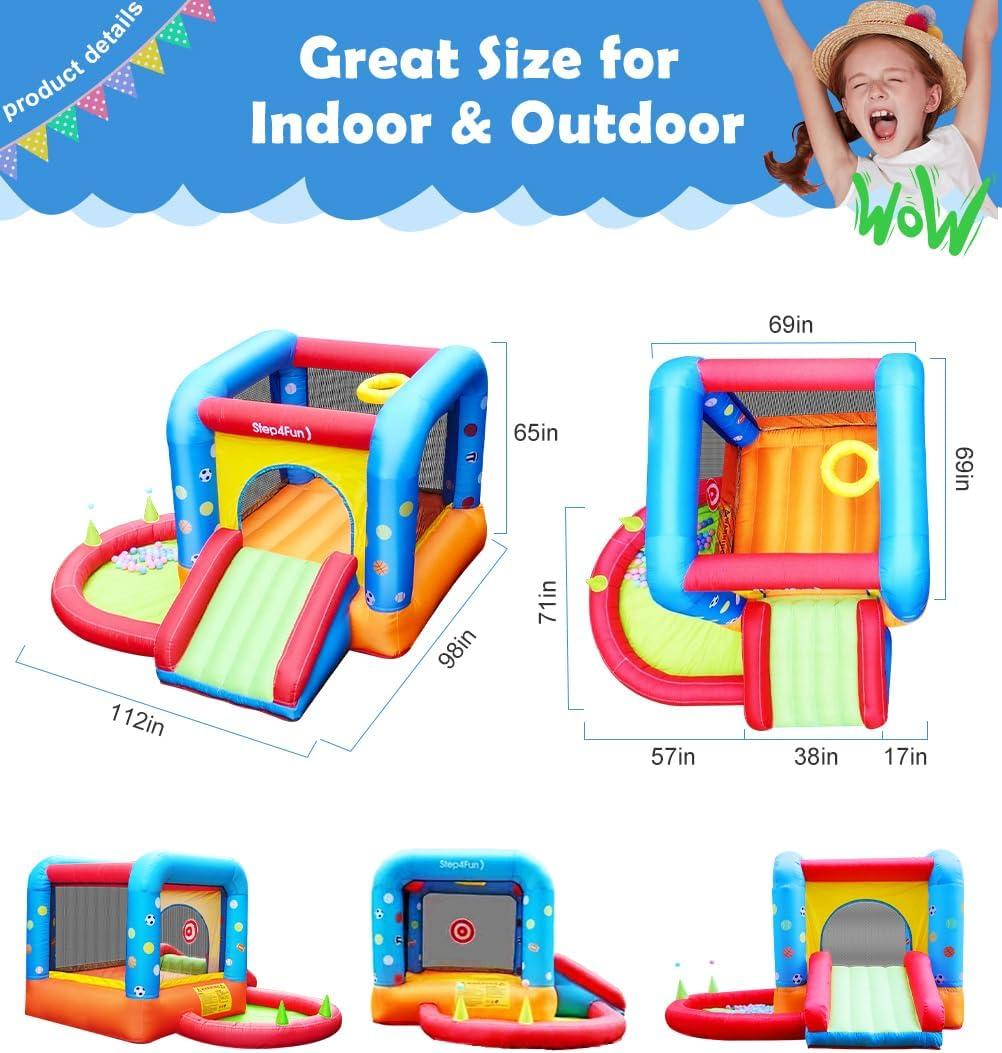 Colorful Inflatable Bounce House with Slide and Ball Pit