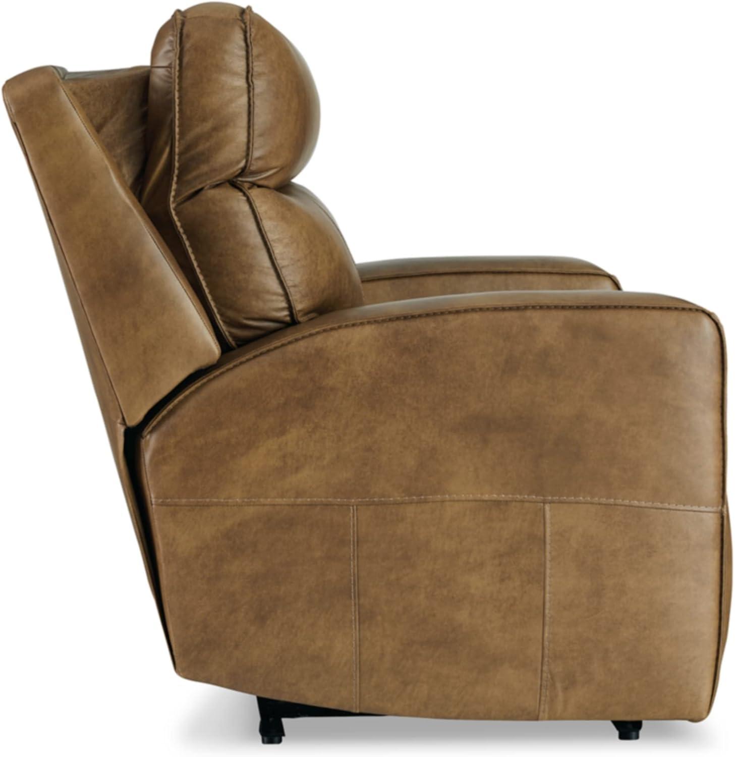 Ashley Furniture Game Plan Wide Seat Leather Power Recliner in Caramel