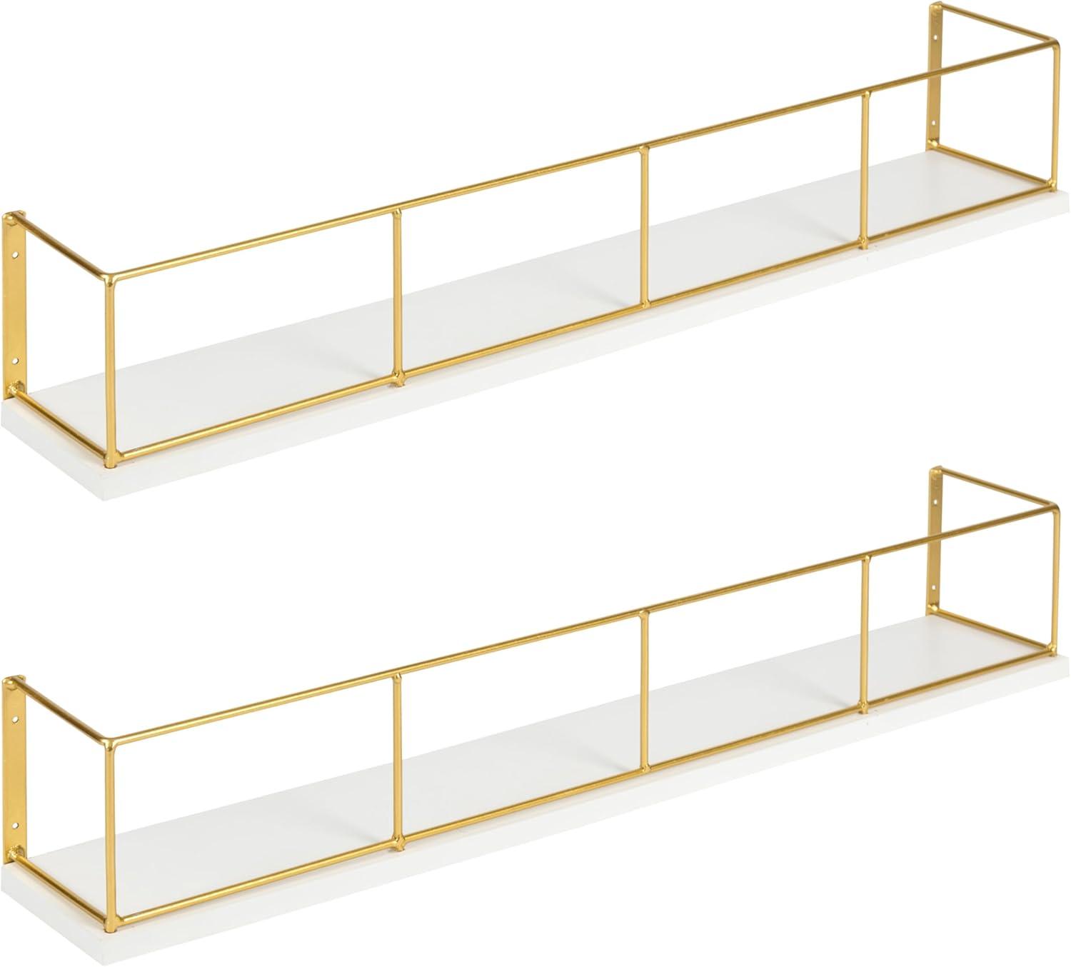 24" x 4" 2pc Decorative Wall Shelf Set White/Gold - Uniek