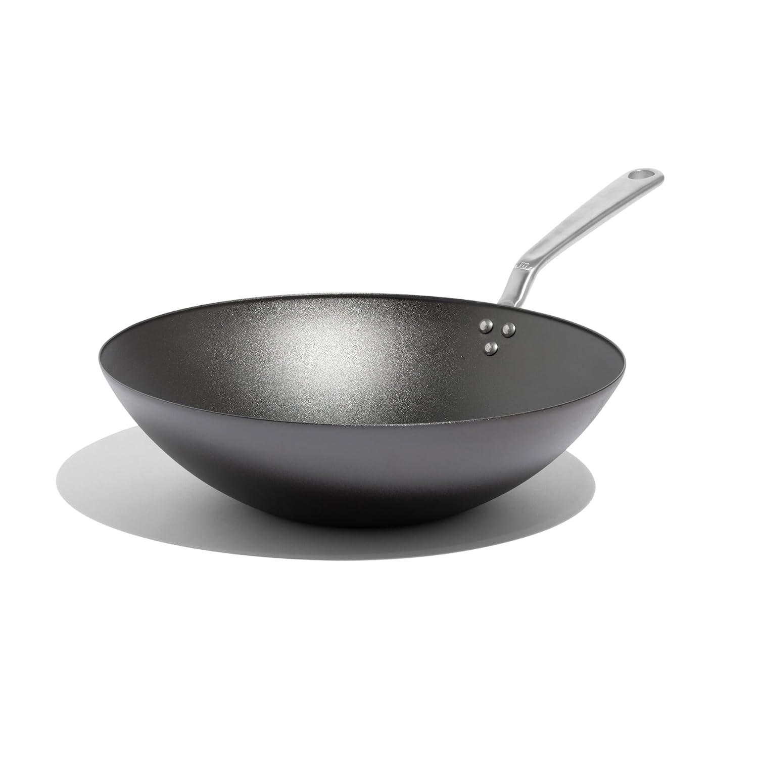 13" Gray Carbon Steel Wok with Stainless Steel Handle
