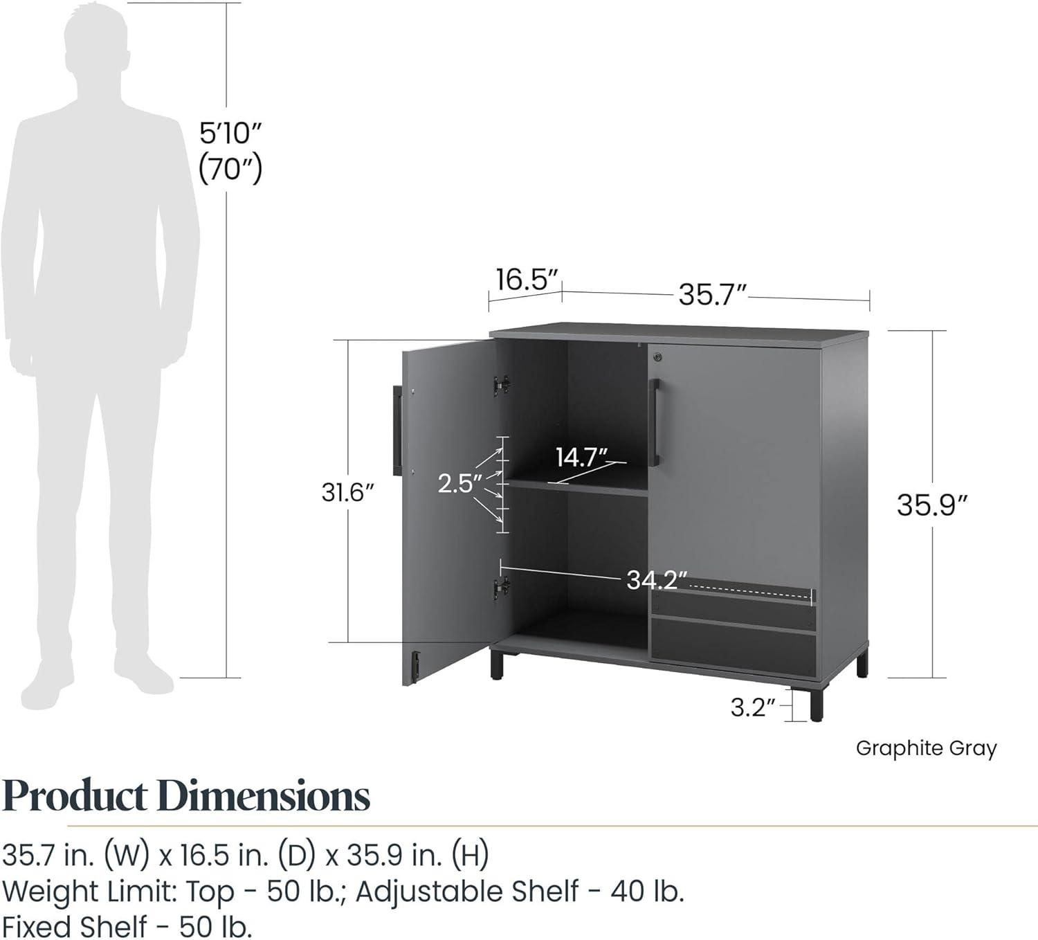 Shelby Gray Lockable Freestanding Cabinet with Adjustable Shelving