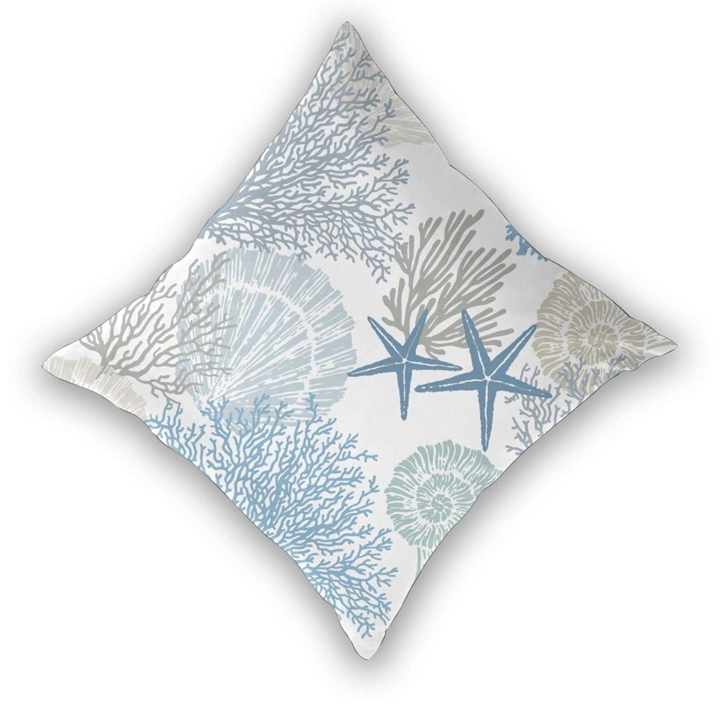 Burnt Orange Summer Outdoor Coastal Pillow Covers 18x18 Inch Set of 2 Fall Coral Seashell Starfish Throw Pillows Ocean Themed Beach Nautical Decorative Cushion Cases for Couch Decorations