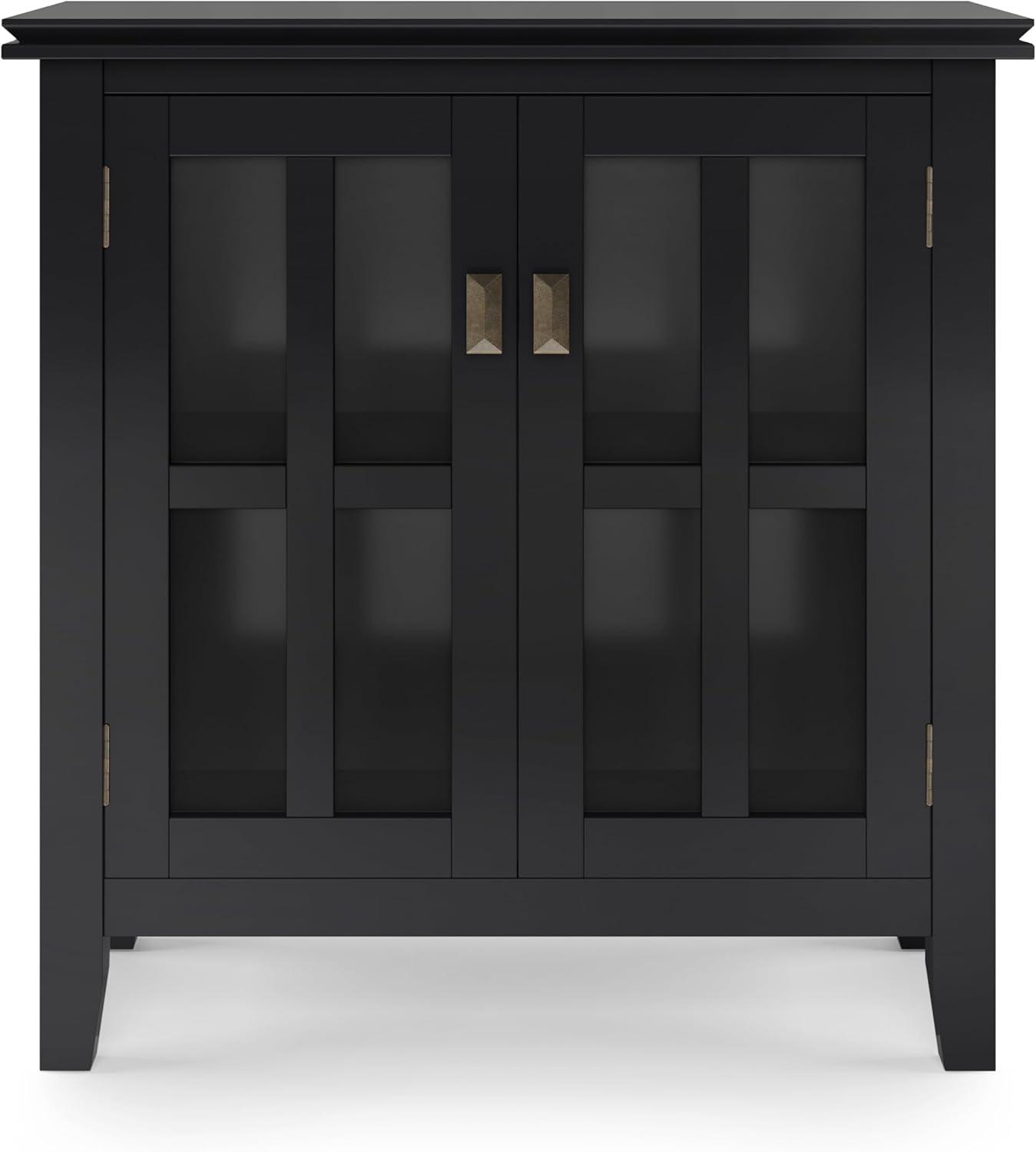 Simpli Home Artisan 30"W Solid Wood 2-Shelf Low Storage Cabinet with Glass Doors and Adjustable Shelves