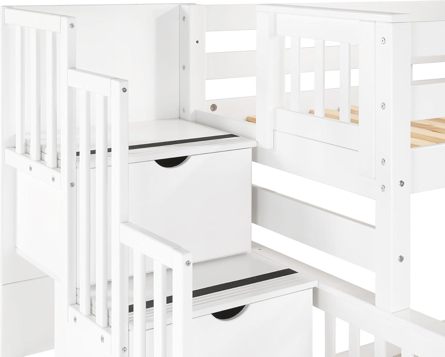 Bedz King - Literas con Escalera Doble con 4 Cajones en los Escalones y una Cama Nido Doble, Color Blanco