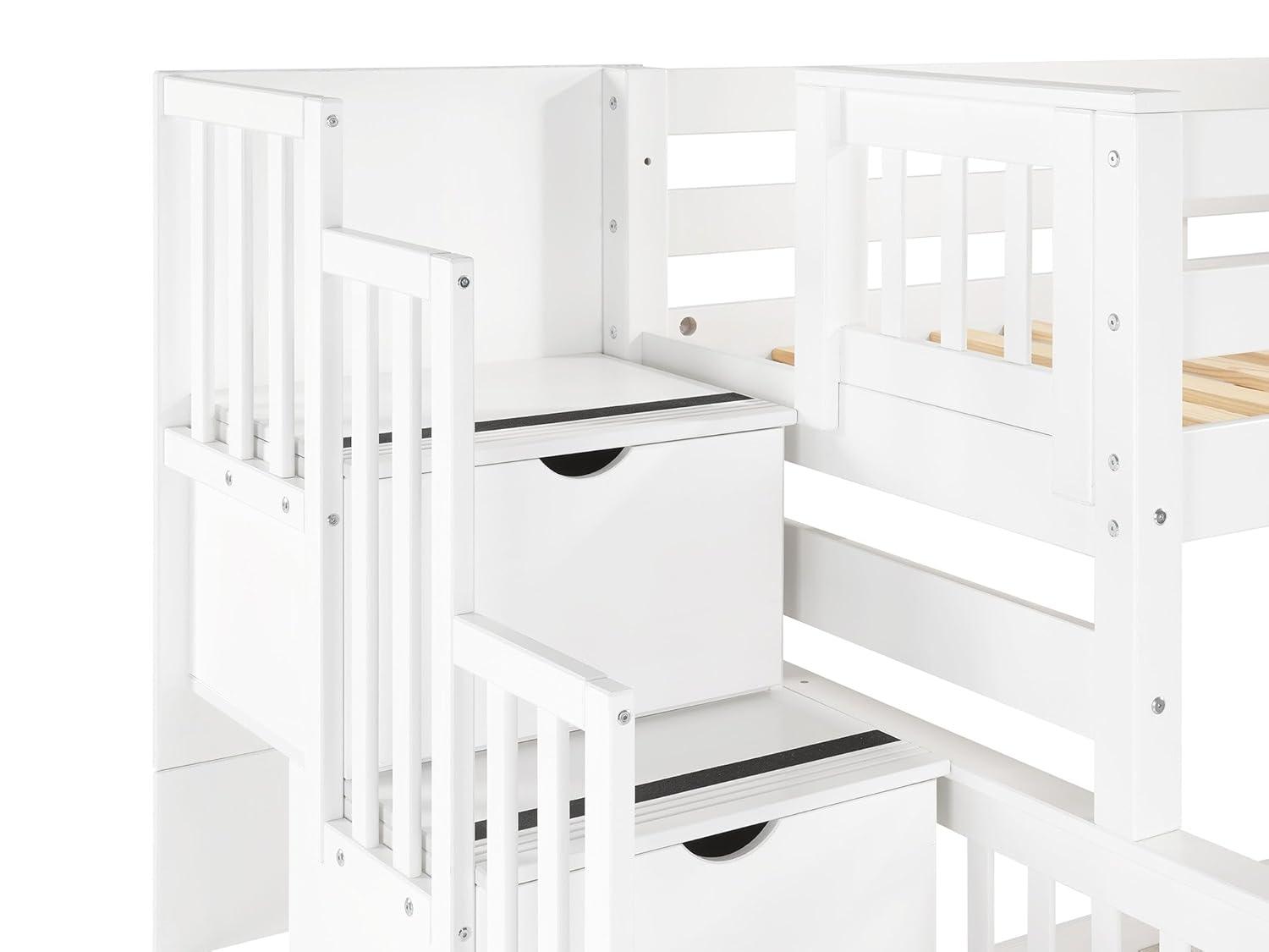 Bedz King - Literas con Escalera Doble con 4 Cajones en los Escalones y una Cama Nido Doble, Color Blanco