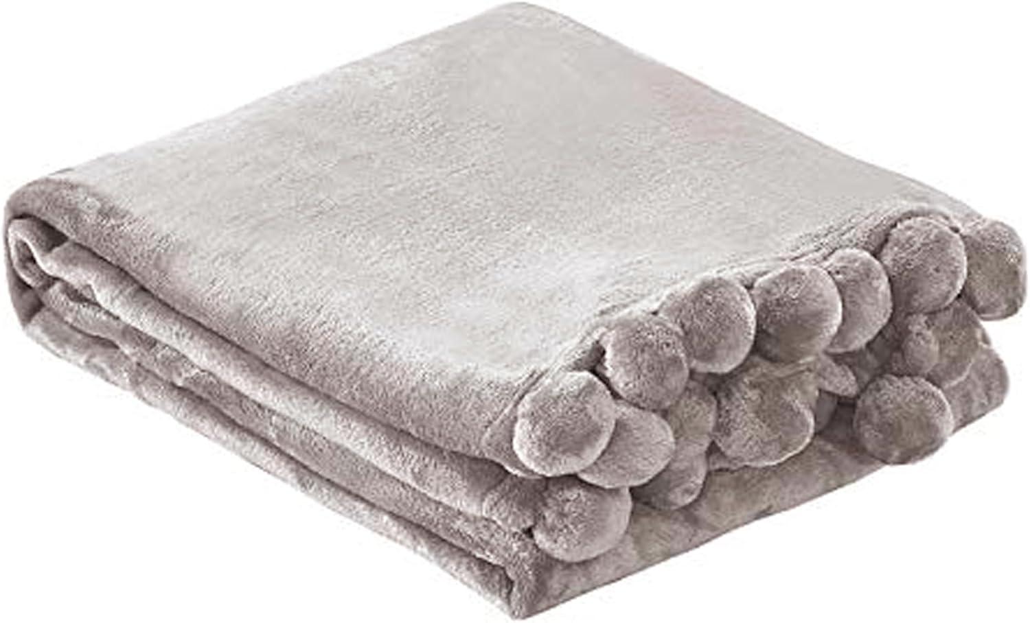Home Soft Things Flannel Fleece Pom Pom Blanket