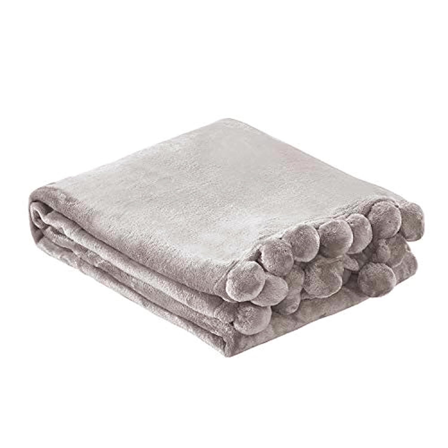 Home Soft Things Flannel Fleece Pom Pom Blanket
