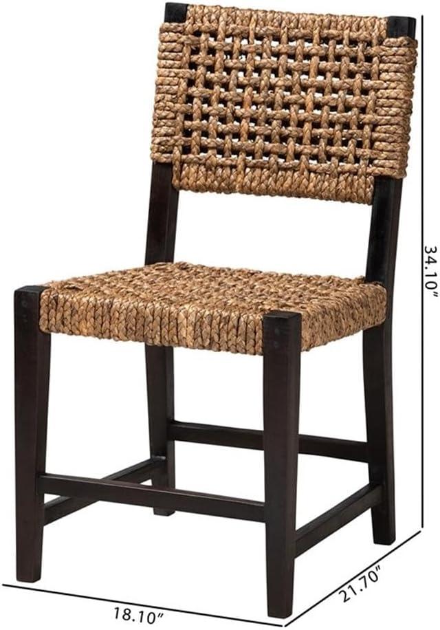 bali & pari Alise Modern Bohemian Dark Brown Mahogany Wood and Seagrass Dining Chair