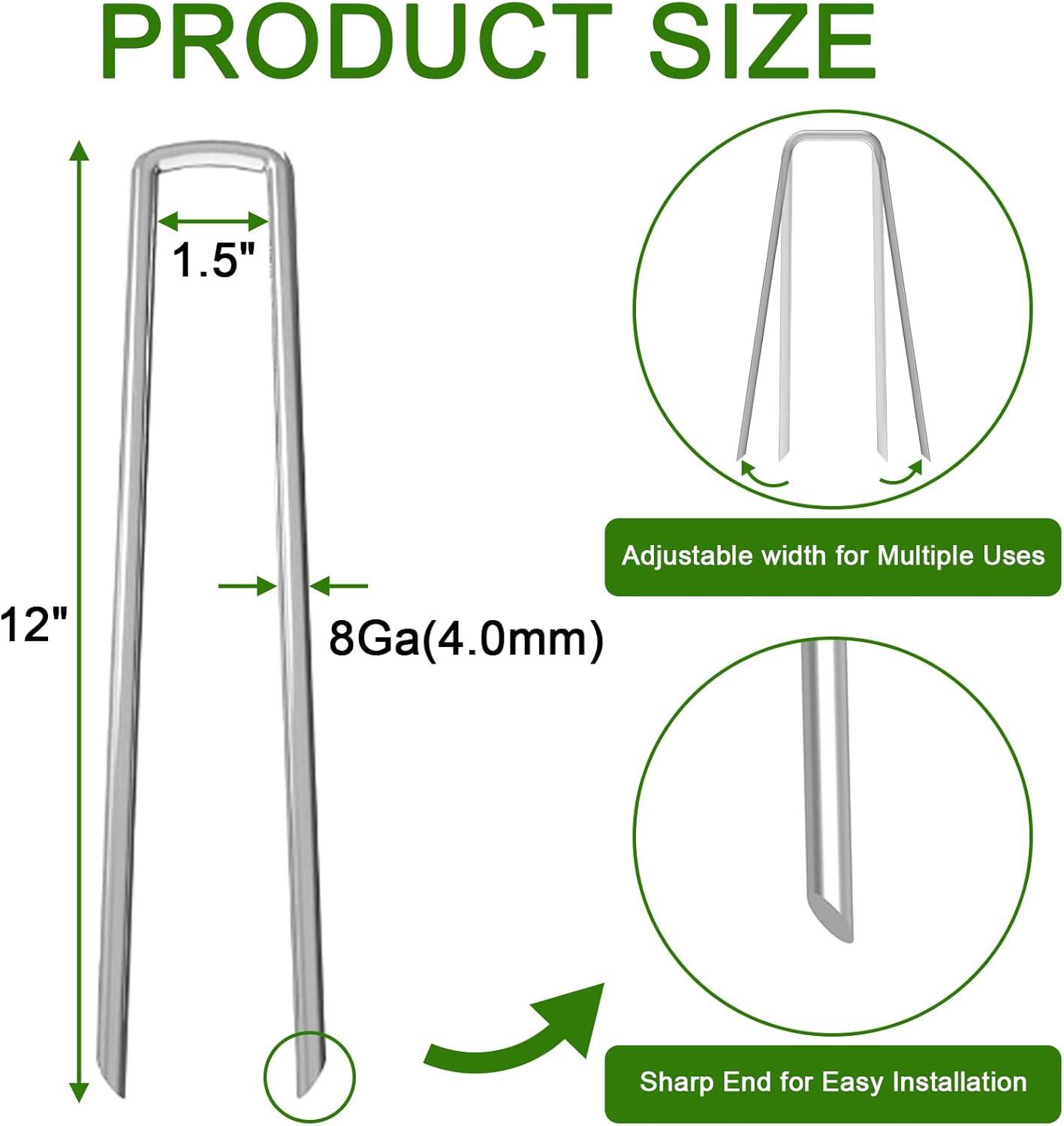 AAGUT 20PCS 12 Inch Galvanized Fence Stakes 8 Gauge Steel Sod Staples for Anchoring Tents Landscape Fabric Extra Heavy Duty