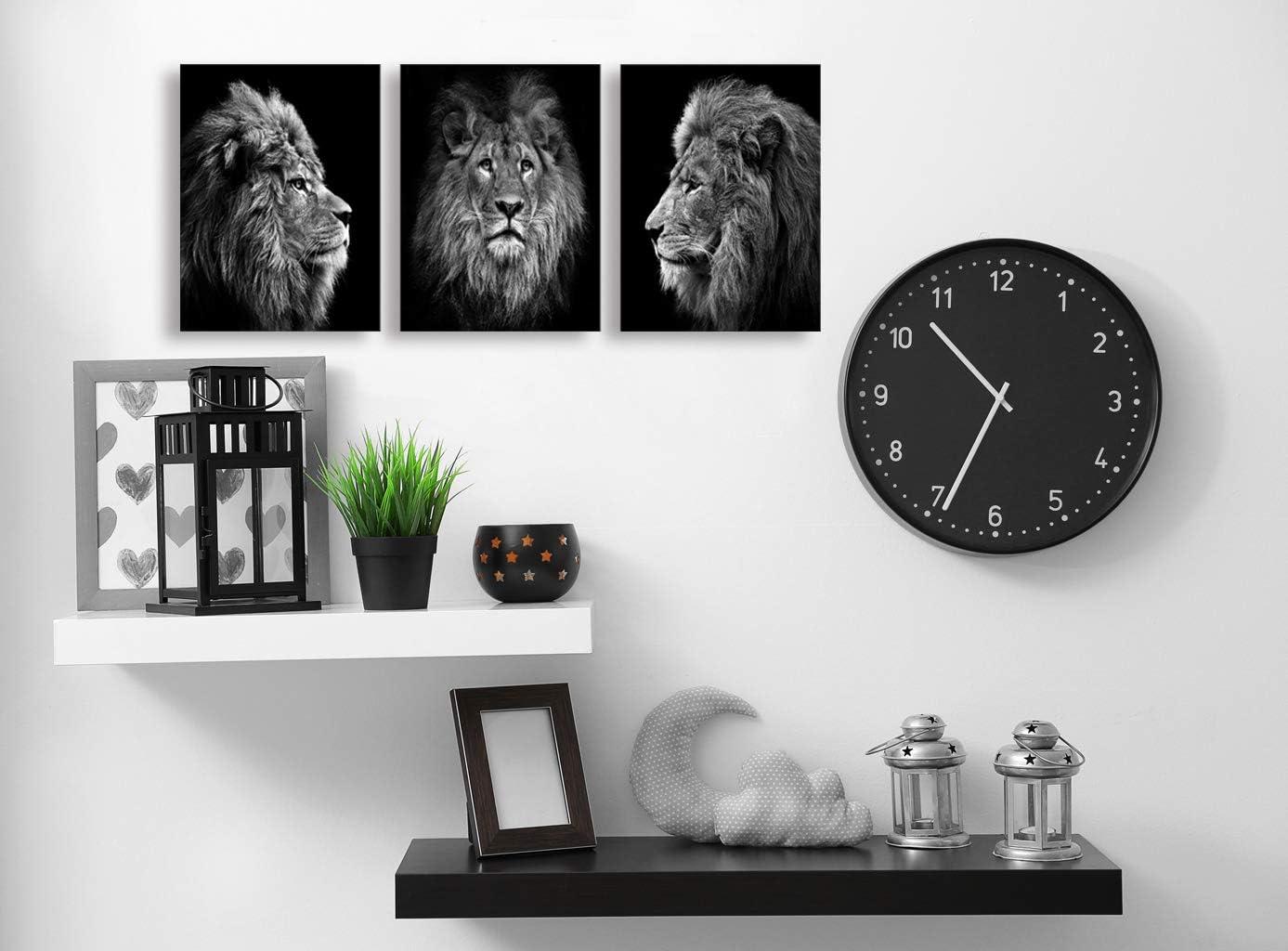 Wall Art Black and White Lion Head Portrait Wall Art Painting Pictures Print 3 Pieces Canvas Animal for Bedroom Living Room Office Wall Decor Home Decoration Framed Ready to Hang