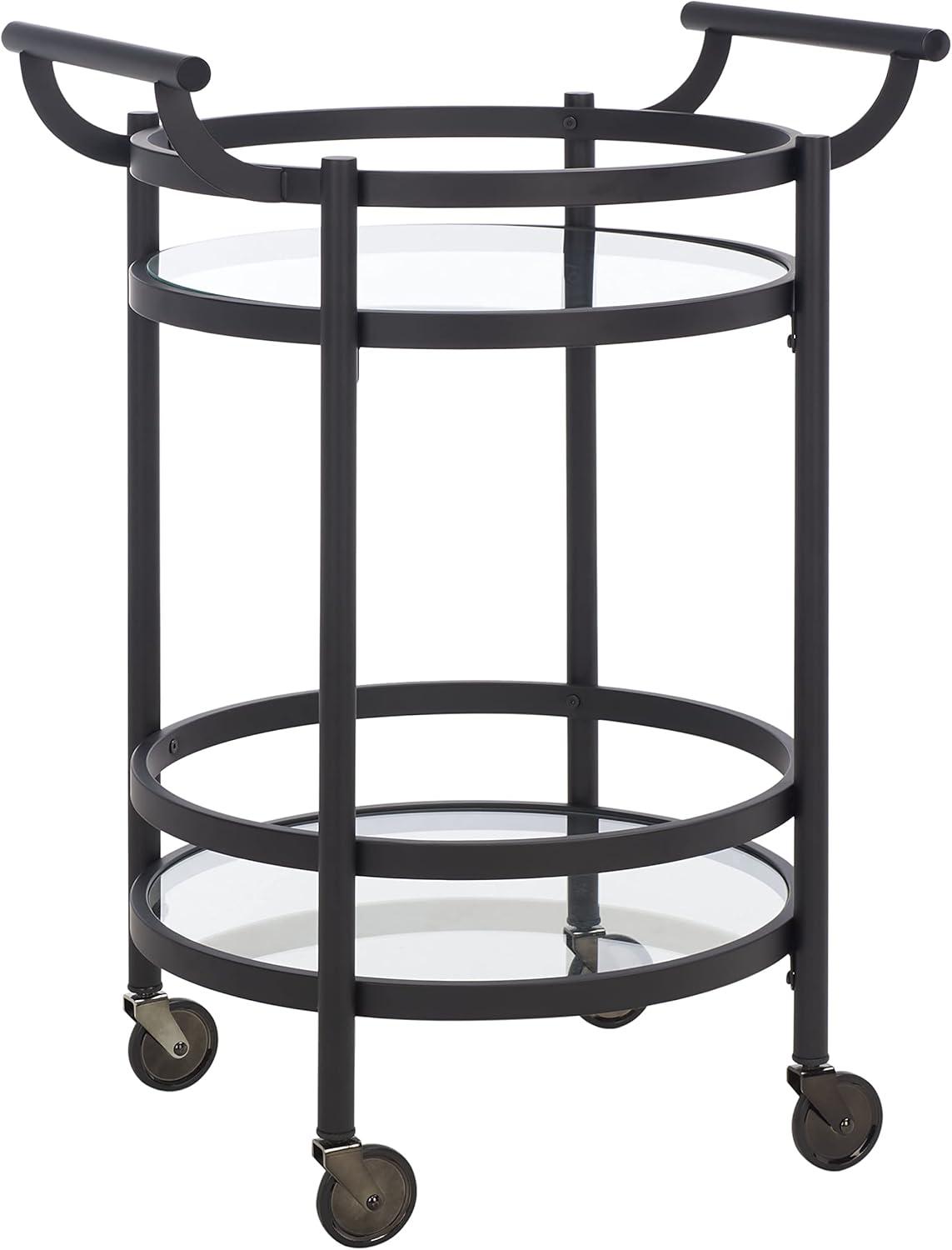 Sienna 2 Tier Round Bar Cart - Matte/Black - Safavieh