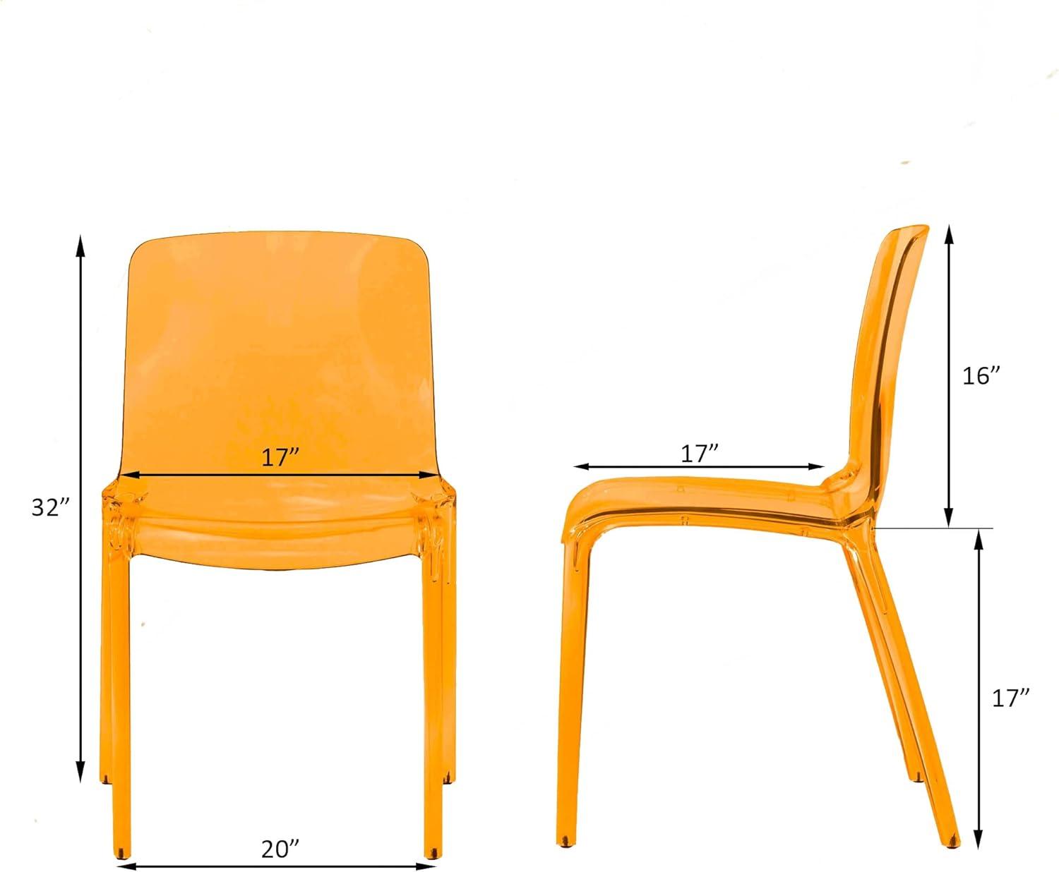 LeisureMod Murray Waterfall Edge Design Acrylic Dining Chair in Transparent Orange