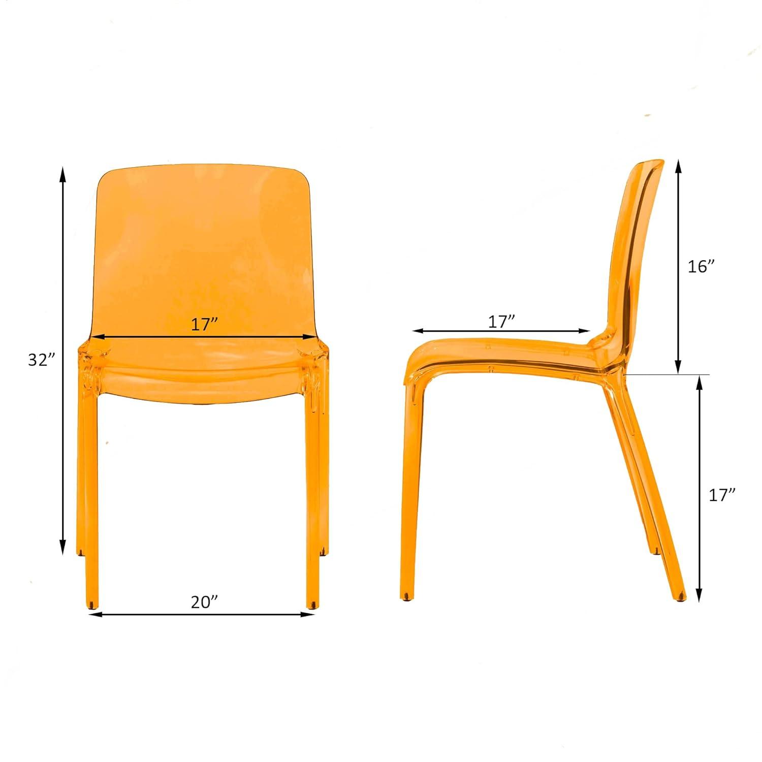 LeisureMod Murray Waterfall Edge Design Acrylic Dining Chair in Transparent Orange