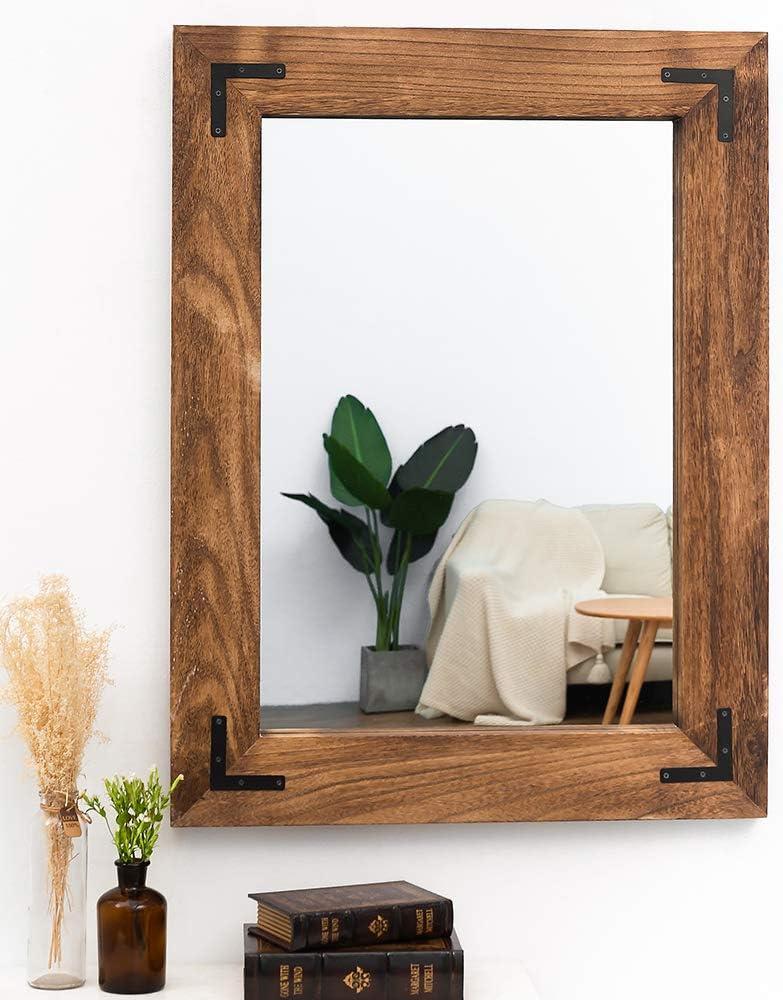 Rustic Brown Wood Framed Full Length Rectangular Mirror, 32" x 24"