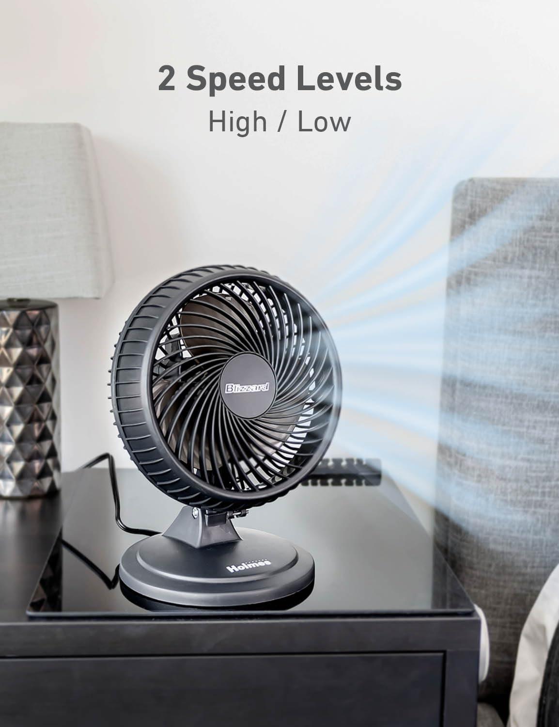 HOLMES BLIZZARD 7" Table Fan, 2 Speeds, 3 Blades, 85° Oscillation, 20° Adjustable Head, Home, Bedroom and Office, Charcoal Matte