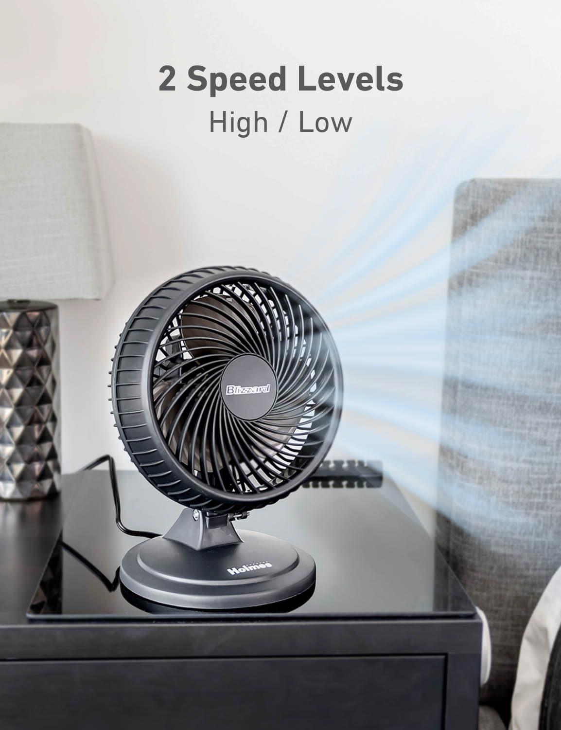 HOLMES BLIZZARD 7" Table Fan, 2 Speeds, 3 Blades, 85° Oscillation, 20° Adjustable Head, Home, Bedroom and Office, Charcoal Matte