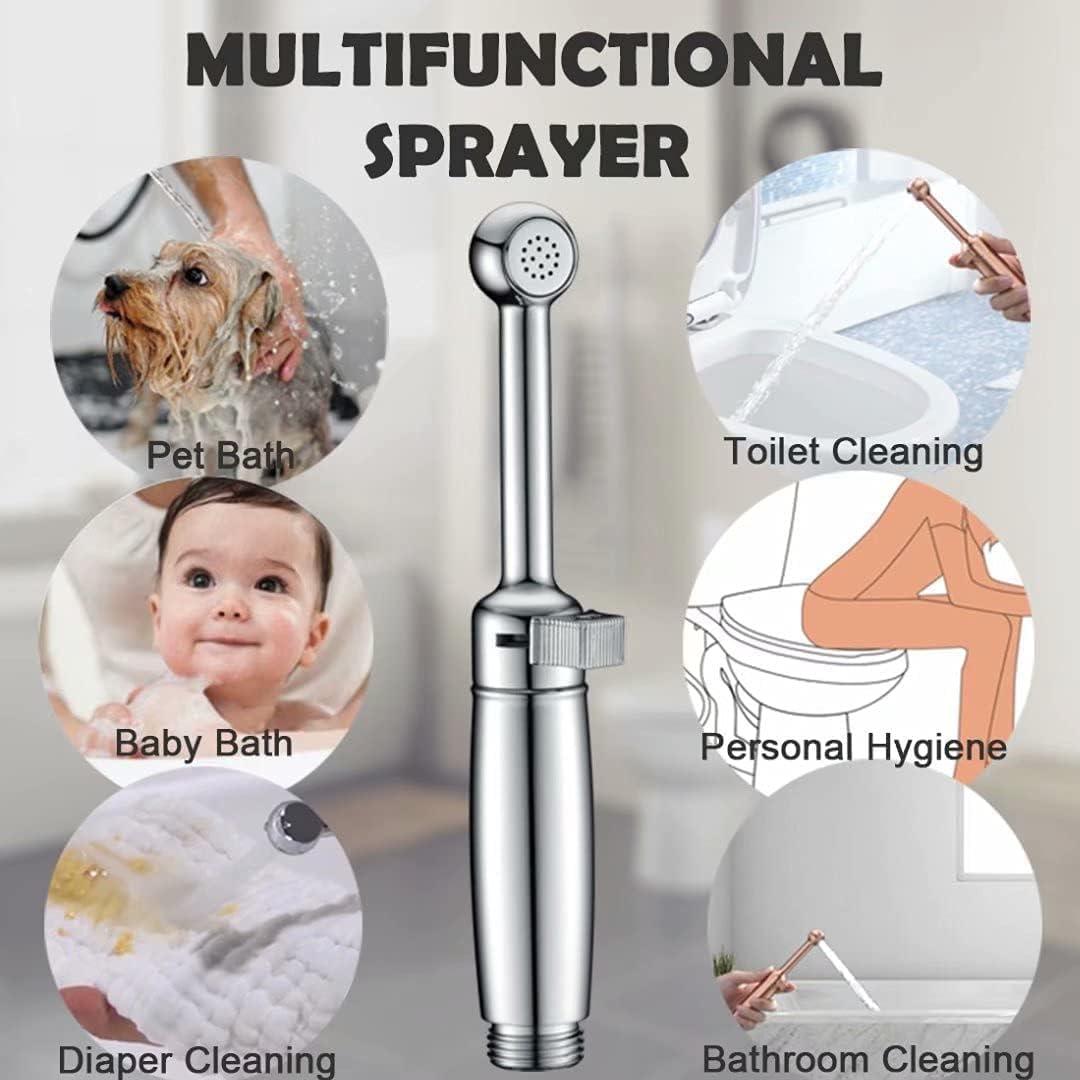 SonTiy Handheld Bidet Sprayer for Toilet, Cloth Diaper Sprayer Set Hand Held Bidet Jet Spray for Toilet with Backflow Preventer, Adjustable Water Pressure Control, Brass 7.2" Hand Bidet Wand, Chrome