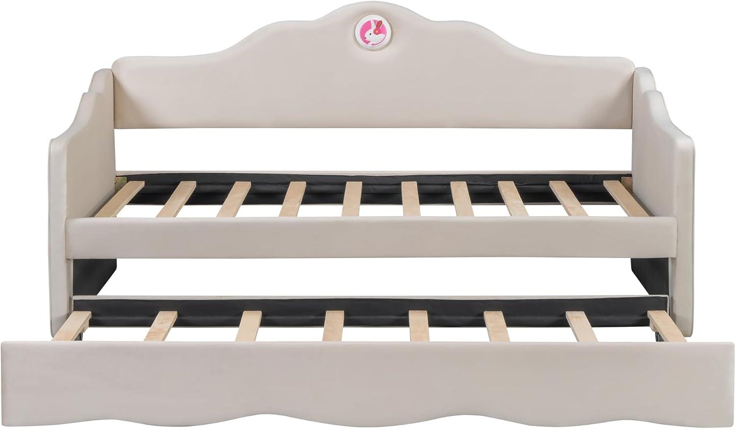 Ball & Cast Upholstered Twin Size Daybed with Trundle, Sofa Bed Frame with Wave-Shaped Back & Arm & Wood Slat Support, No Box Spring Needed, Gray