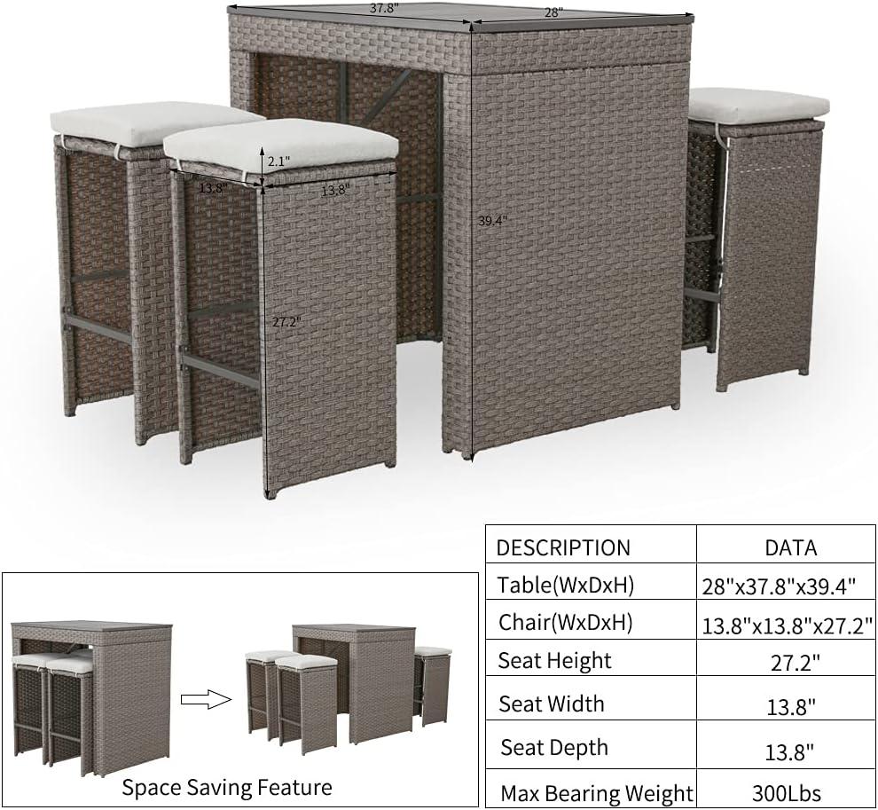 Patio Festival 5-Piece Outdoor Rattan Bar Dining Set in Brown/Gray