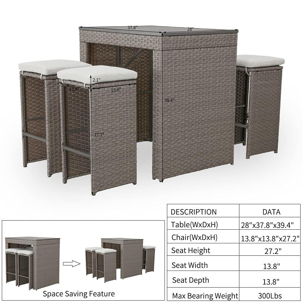 Patio Festival 5-Piece Outdoor Rattan Bar Dining Set in Brown/Gray
