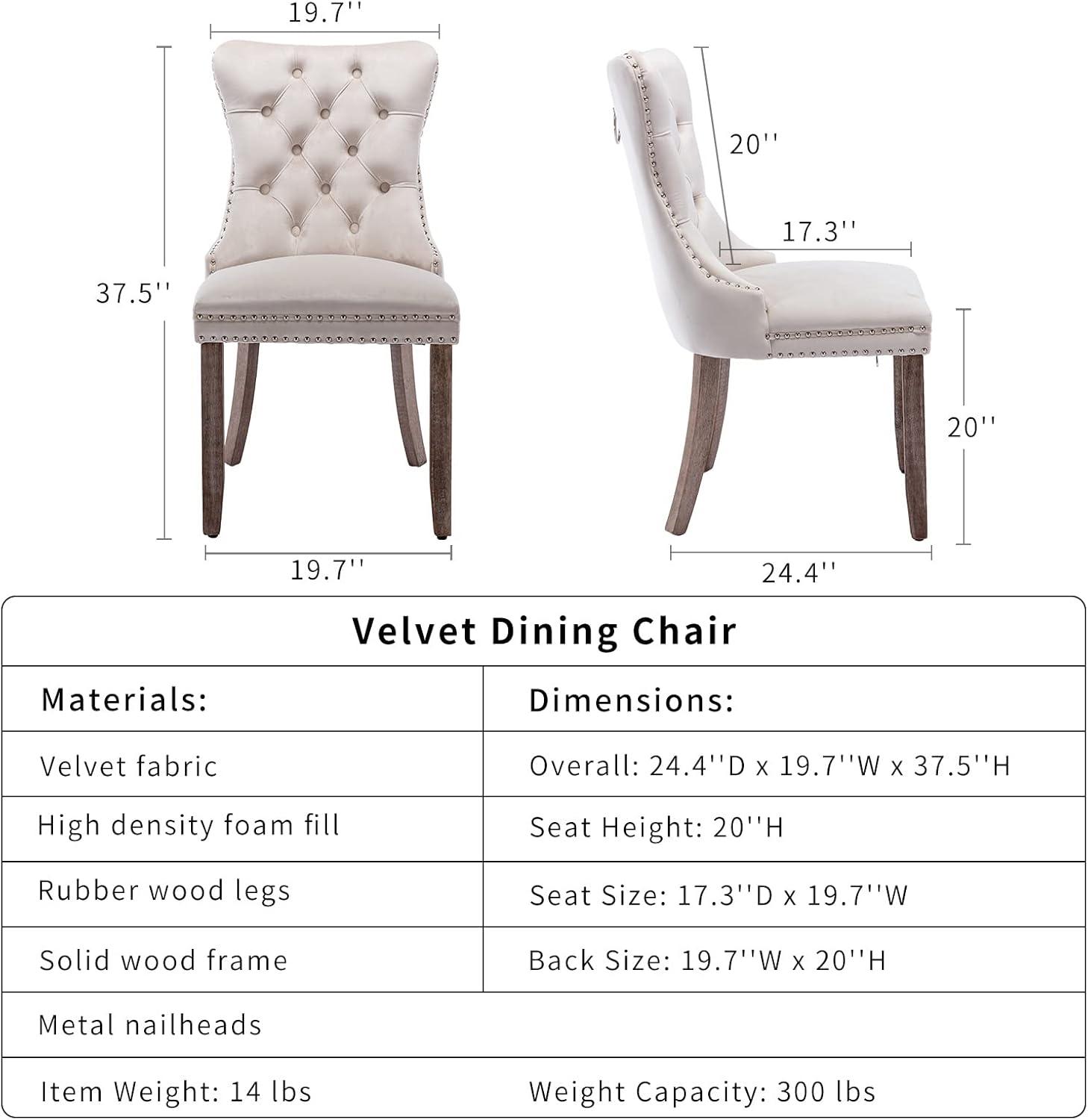 ODUSE-DAILY Beige Velvet Dining Chairs Set of 2, Kitchen & Dining Room Chairs, Tufted Dining Chairs, Fabric Upholstered, Solid Wood, Sillas De Comedor (Beige, 2 Pcs)