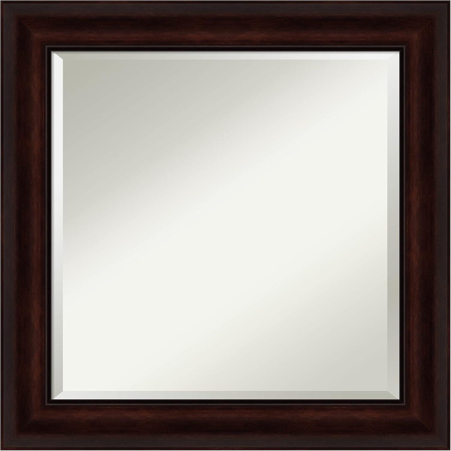 Amanti Art Beveled Bathroom Wall Mirror - Coffee Bean Brown Frame - Coffee Bean Brown Outer Size: 25 x 25 in