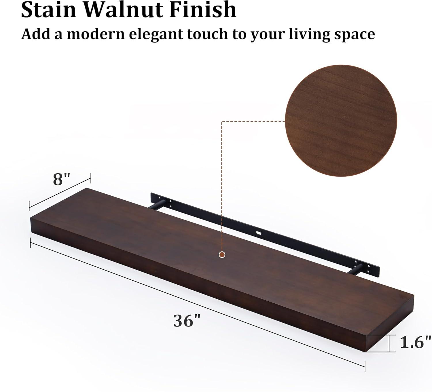 24 Inch Floating Shelves Set of 2, Rustic Solid Wood Wall Mounted Shelves for Decor & Storage, Dark Walnut Shelves for Bedroom Kitchen Living Room - Dark Walnut